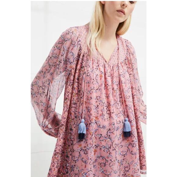 French Connection Pink Savana Sheer Folk Top Size 4US - Picture 2 of 10